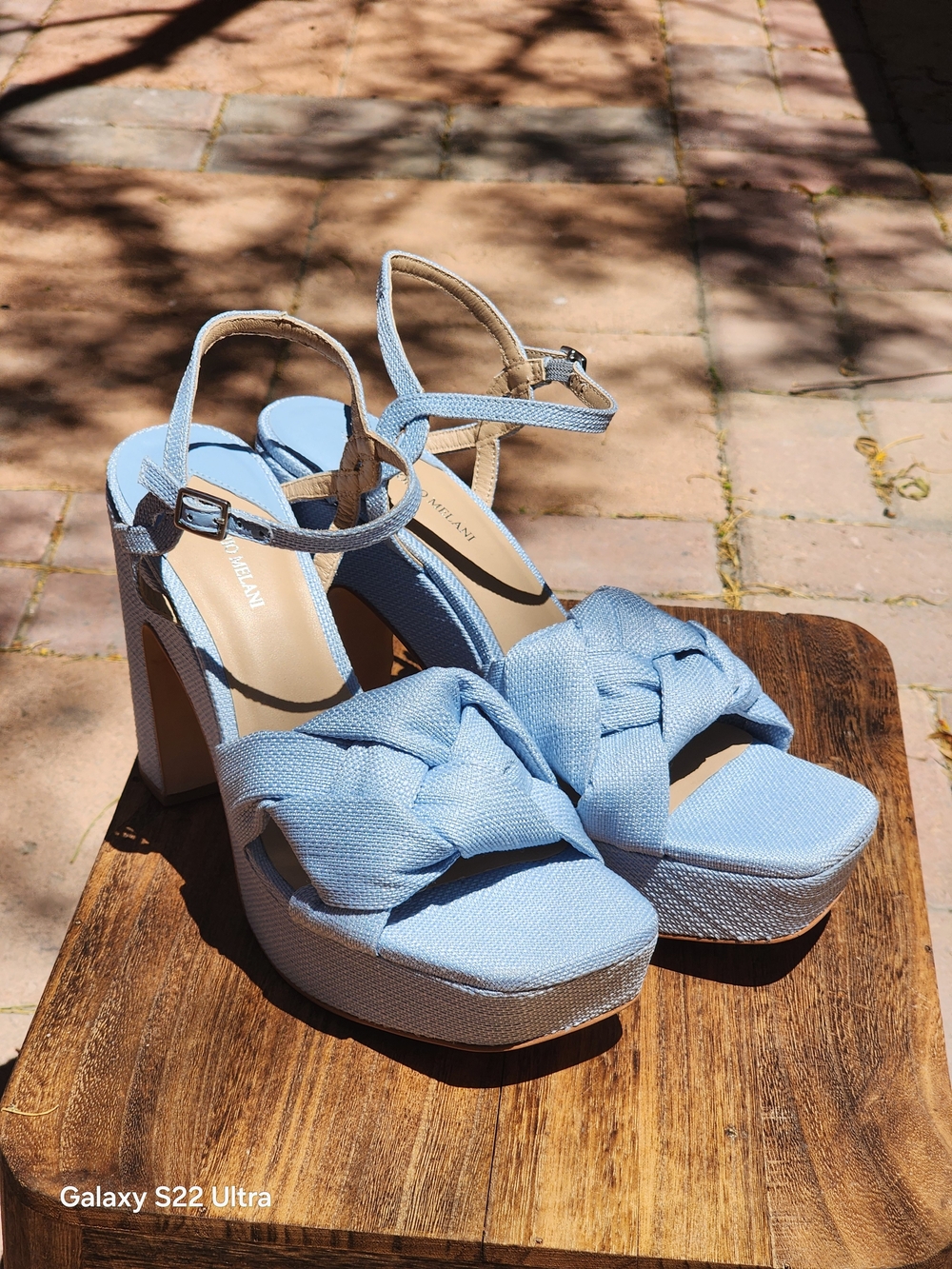 Antonio Melani Blue Linen Platform Heels Braided Sandals Size 9.5 - Picture 4 of 8